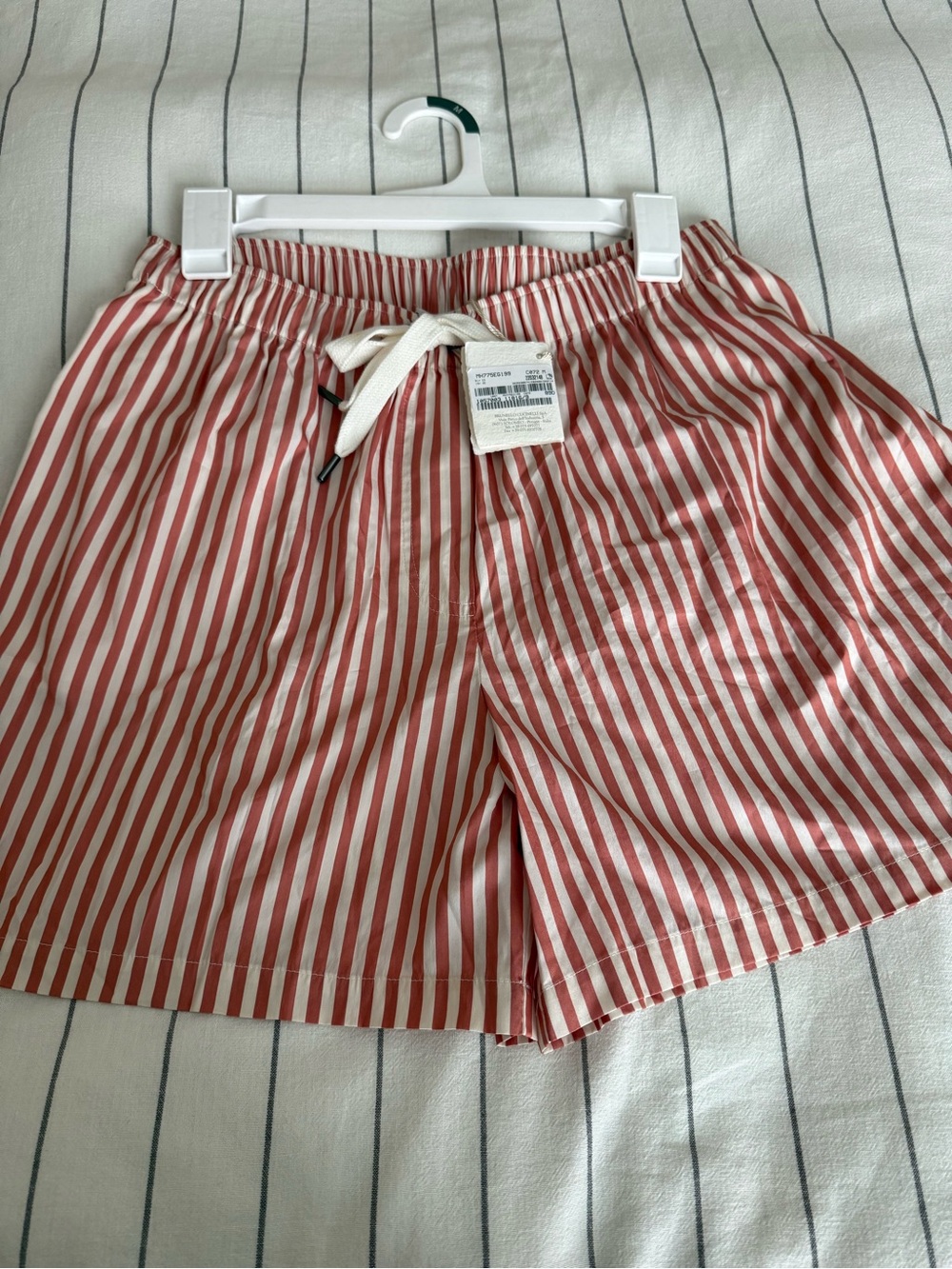 Brunello Cucinelli silk Striped Red and White Drawstring Women's Shorts Sz M NWT